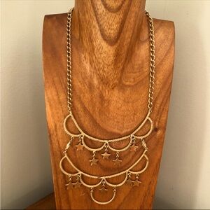 Layered Gold Toned Festoon Scallop & Star Necklace